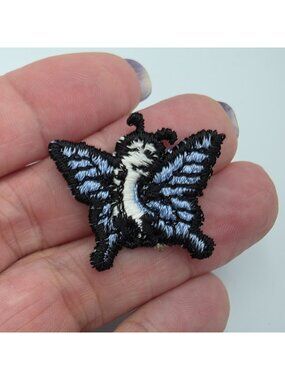 Butterfly Embroidered Iron-On Patch In Black Blue & White DIY Craft Accessory